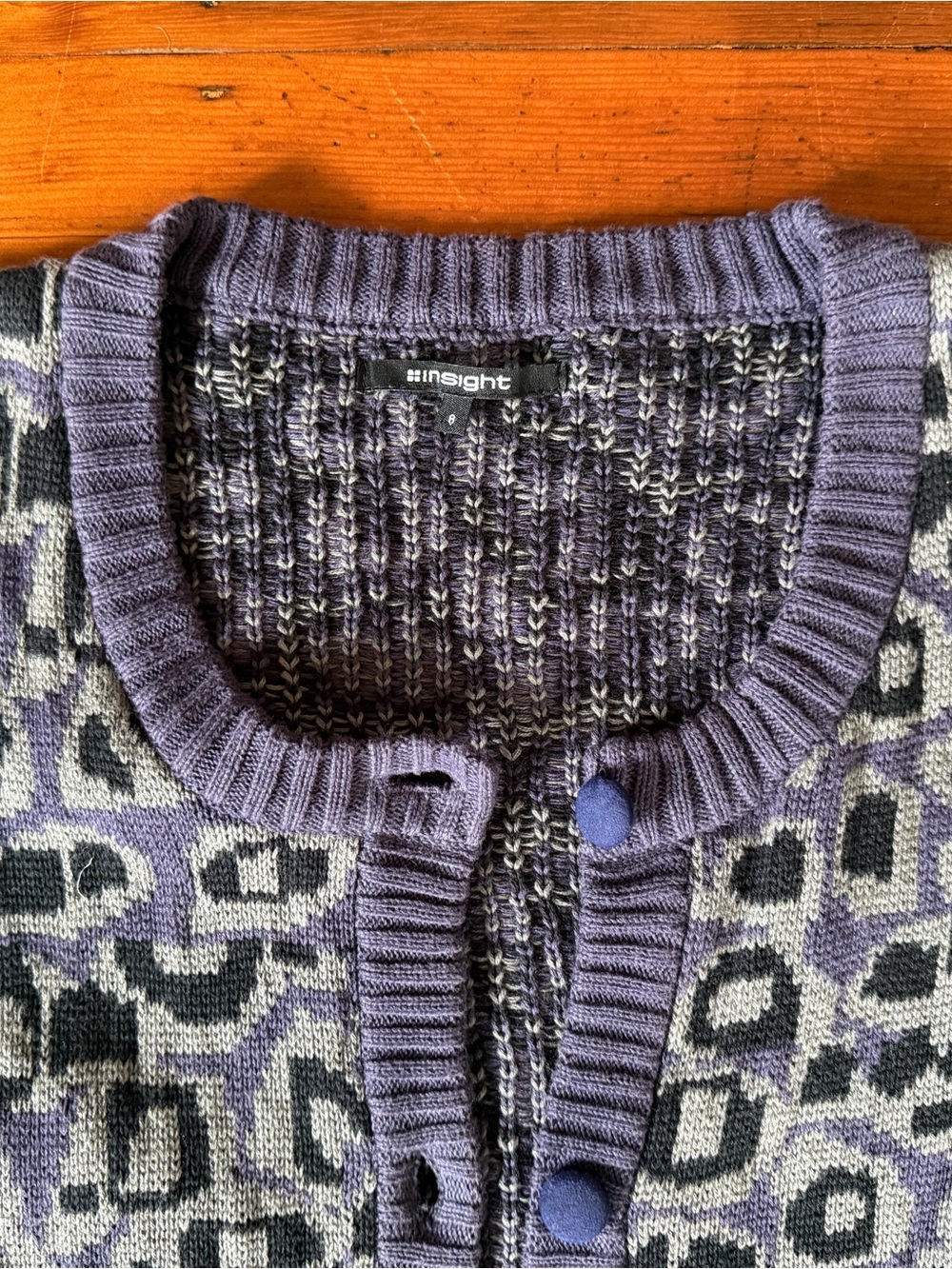 Insight Purple and Gray Patterned Crewneck Cardigan